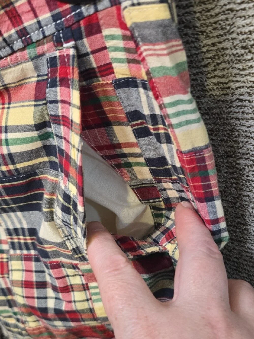 J. Crew Men's Patchwork Plaid Cotton Shorts - Red, Navy & Cream